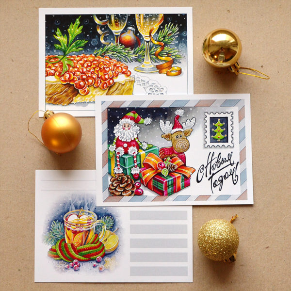 Новогодние открытки: серия иллюстраций маркерами